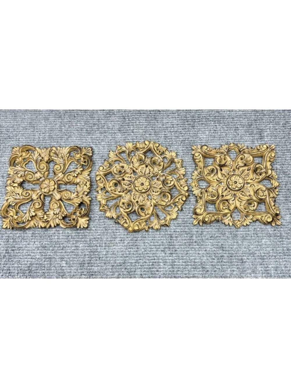 Home Interiors Baroque Heavy Plaster Wall Plaque Medallion MCM Vintage Lot Of 3